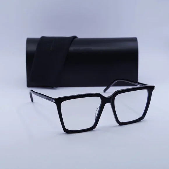 Saint Laurent SL474 006 Square Sunglasses – Shiny Black/Blue Light Protection